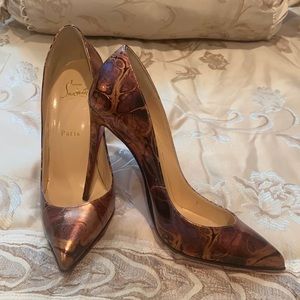 Christian Louboutin Brown and Gold Heels